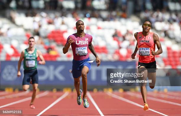 Quincy Hall of Team United States and Yuki Joseph Nakajima of Team Japan compete in the Men's 400m Heats during day two of the World Athletics...
