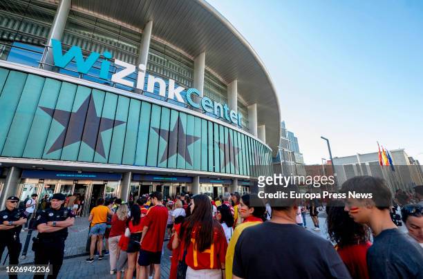 Hundreds of fans on their arrival to watch the broadcast of the Women's World Cup final at the WiZink Center on August 20 in Madrid, Spain. The Royal...