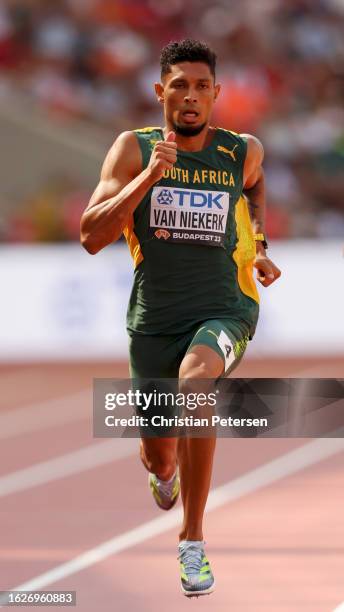 Wayde Van Niekerk of Team South Africa competes in the Men's 400m Heats during day two of the World Athletics Championships Budapest 2023 at National...