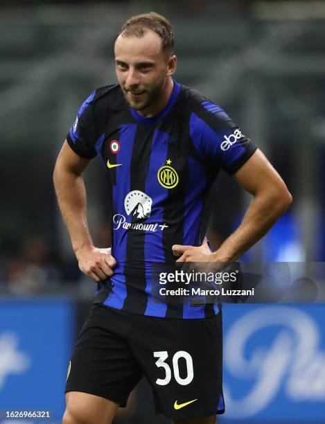 Carlos Augusto of FC Internazionale looks on during the Serie A TIM match between FC Internazionale and AC Monza at Stadio Giuseppe Meazza on August...