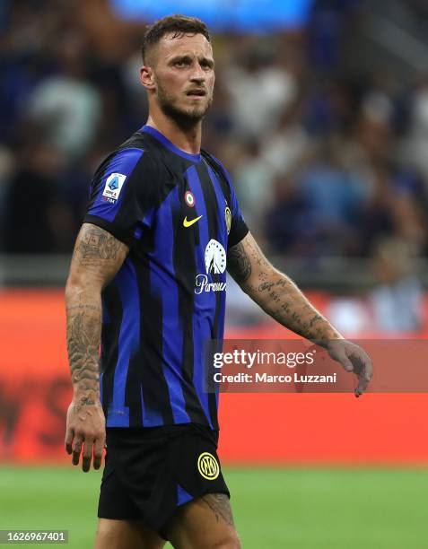 Marko Arnautovic of FC Internazionale looks on during the Serie A TIM match between FC Internazionale and AC Monza at Stadio Giuseppe Meazza on...