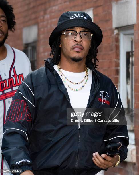 Rapper T.I. Is seen arriving to the Tip "T.I" Harris Feat. Haha Mafia comedy show on August 19, 2023 in Philadelphia, Pennsylvania.