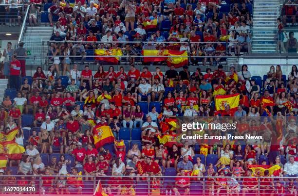 Hundreds of fans watch the broadcast of the Women's World Cup final at the WiZink Center on August 20 in Madrid, Spain. The Real Federacion Española...