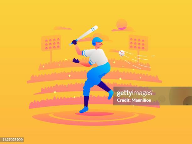 stockillustraties, clipart, cartoons en iconen met batting baseball - slugger