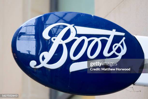 Close-up of a Boots store sign on June 30, 2023 in Cardiff, Wales.