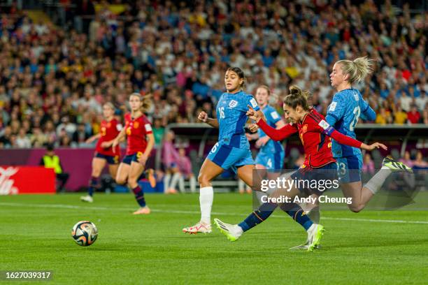 Olga Carmona of Spain scored the first goal for Spain during the FIFA Women's World Cup Australia & New Zealand 2023 Final match between Spain and...