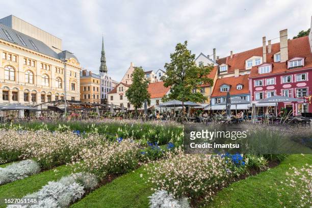 flowered livu square in center of old riga, latvia - latvia 個照片及圖片檔