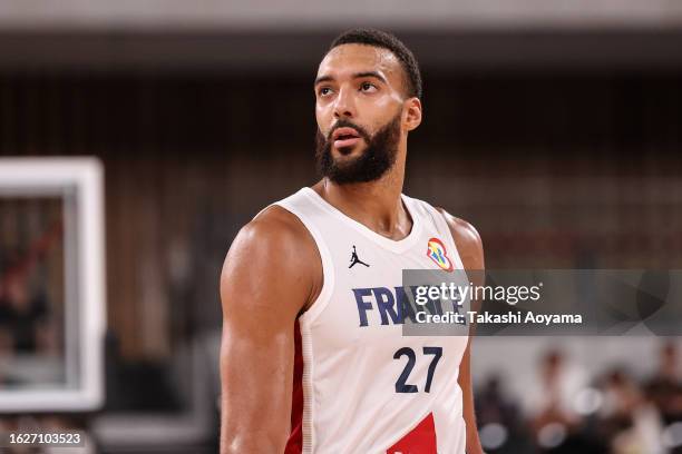 Rudy Gobert of France looks on during the international basketball game between France and Australia at Ariake Arena on August 20, 2023 in Tokyo,...