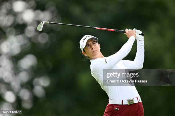 Azahara Munoz of Spain plays her tee shot from the 6th hole on Day Four of the ISPS HANDA World Invitational presented by AVIV Clinics at Galgorm...