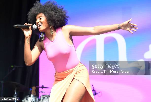 Mereba performs during the Sol Blume Music festival at Discovery Park on August 19, 2023 in Sacramento, California.
