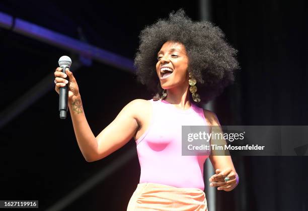 Mereba performs during the Sol Blume Music festival at Discovery Park on August 19, 2023 in Sacramento, California.