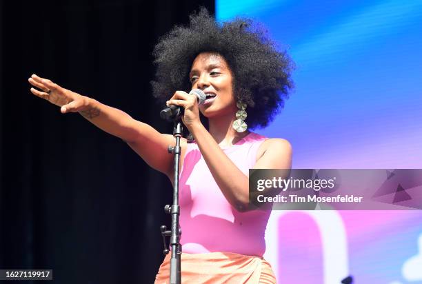 Mereba performs during the Sol Blume Music festival at Discovery Park on August 19, 2023 in Sacramento, California.