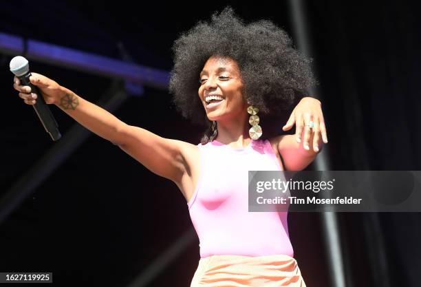 Mereba performs during the Sol Blume Music festival at Discovery Park on August 19, 2023 in Sacramento, California.