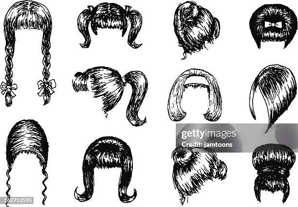 stockillustraties, clipart, cartoons en iconen met 1960s hairdos - staartjes