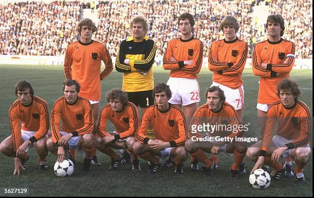 Team photograph of the Dutch team before the World Cup Final match between Argentina and Holland at the Monumental Stadium in Buenos Aires,...