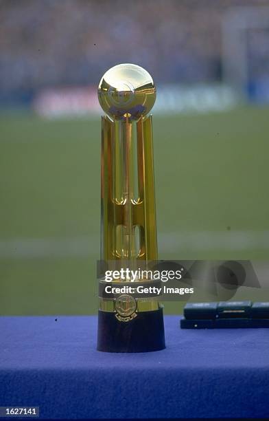 The Canon League Trophy displayed before the match between Everton and West Ham at Wembley Stadium in London. Everton won the match 3-0. \ Mandatory...