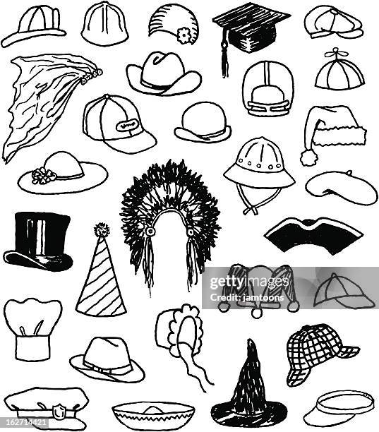 ilustraciones, imágenes clip art, dibujos animados e iconos de stock de sombrero y garabatos - cap hat