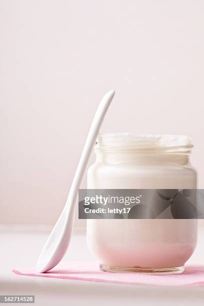 yogurt jar - yoghurt spoon stock pictures, royalty-free photos & images