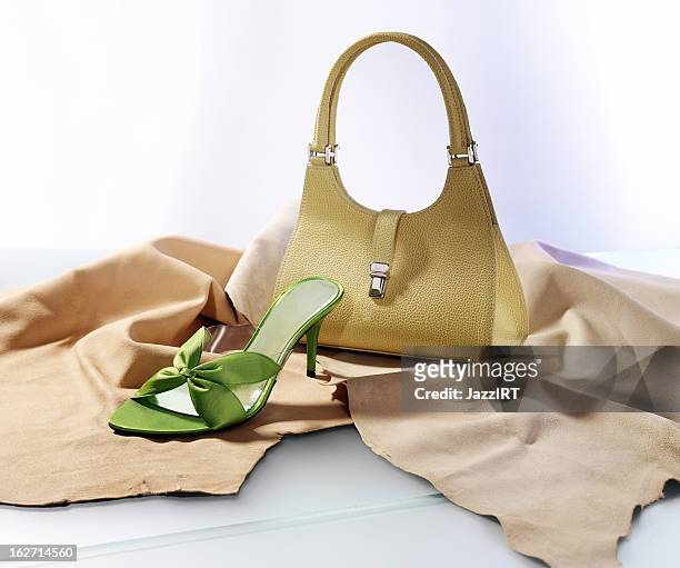 women's handbags and shoes - suede shoe stock pictures, royalty-free photos & images