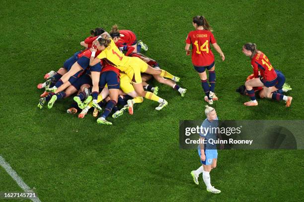 Alex Greenwood of England shows dejection after the team’s defeat following the FIFA Women's World Cup Australia & New Zealand 2023 Final match...