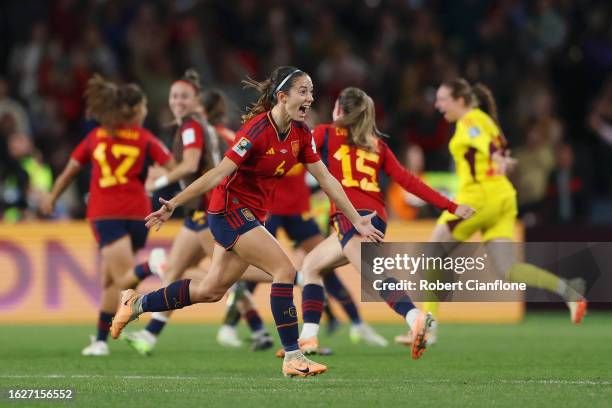 Aitana Bonmati of Spain celebrate after the team's victory in the FIFA Women's World Cup Australia & New Zealand 2023 Final match between Spain and...