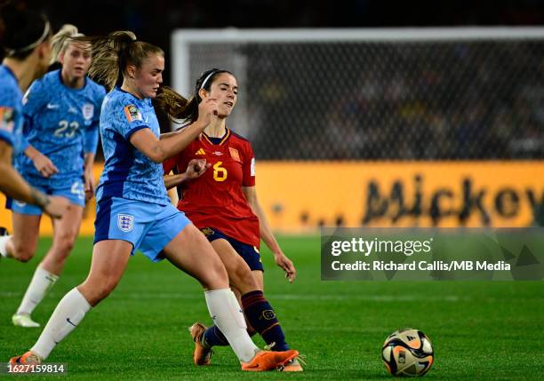 Aitana Bonmati of Spain battling for the ball during the FIFA Women's World Cup Australia & New Zealand 2023 Final match between Spain and England at...