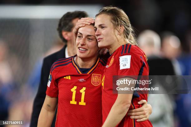 Alexia Putellas and Irene Paredes of Spain celebrate after the team's victory in the FIFA Women's World Cup Australia & New Zealand 2023 Final match...