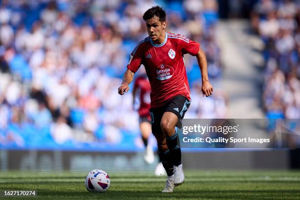 Hugo Sotelo of RC Celta in action during the LaLiga EA Sports match between Real Sociedad and Celta Vigo at Reale Arena on August 19, 2023 in San...