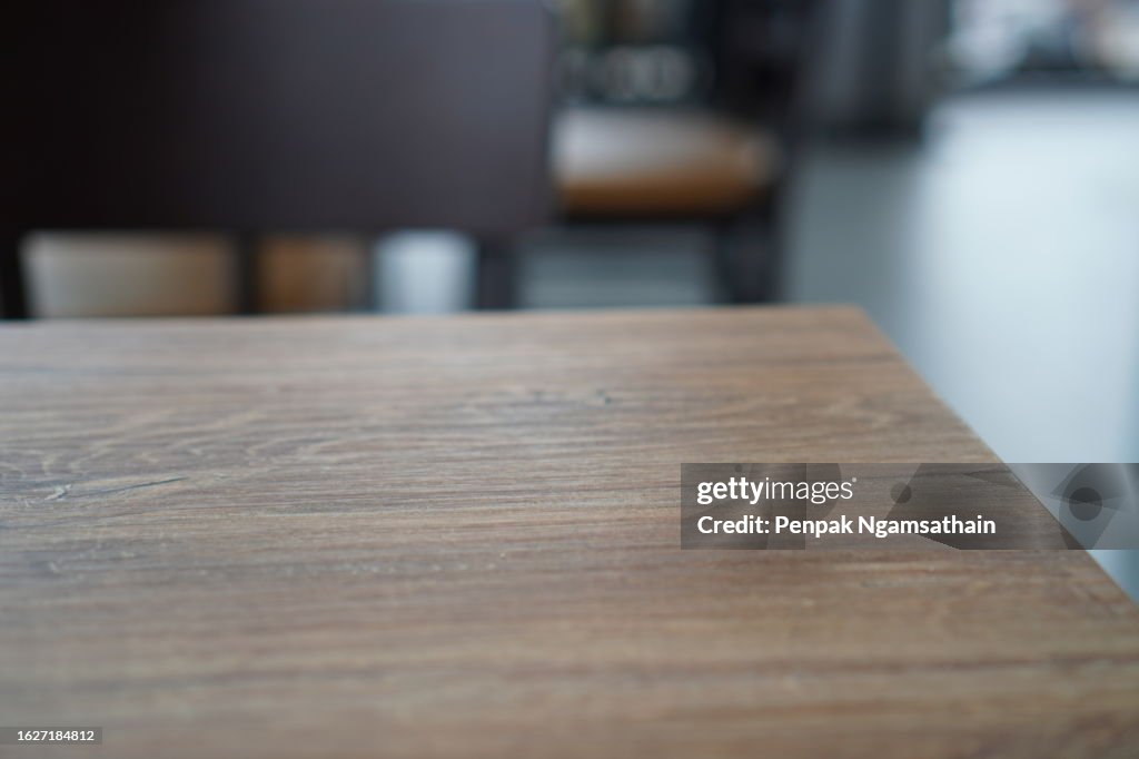 Empty brown wooden dining table