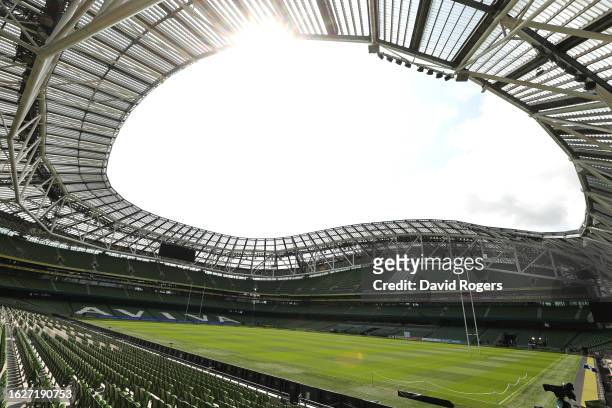 General view of the Aviva Stadium during the Summer International match between Ireland and England at the Aviva Stadium on August 19, 2023 in...