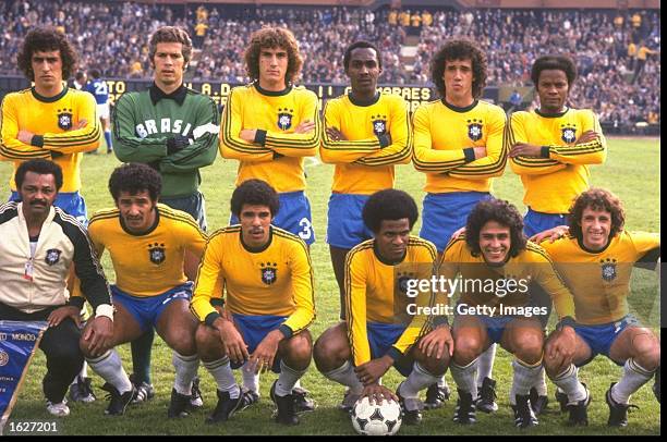 The Brazilian team before the World Cup Semi-Final match against Italy at the Monumental Stadium in Buenos Aires, Argentina. Brazil won the match...