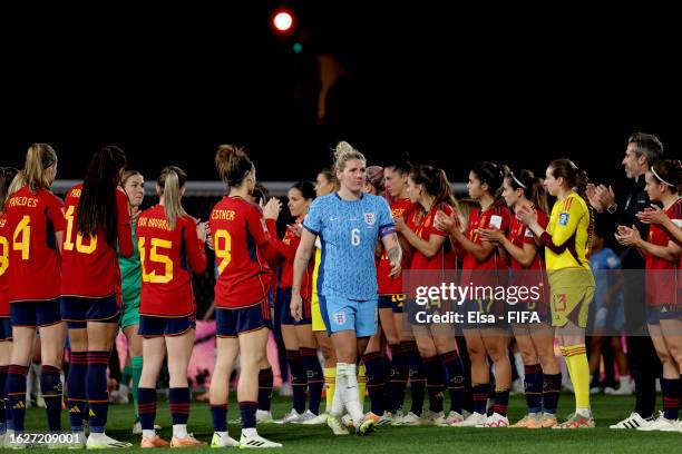 Captain Millie Bright of England looks dejected at the Awards Ceremony following the FIFA Women's World Cup Australia & New Zealand 2023 Final match...