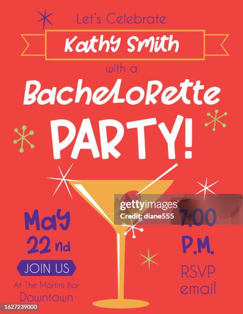 martini  bachelorette party invitation template - cocktail party invitation stock illustrations