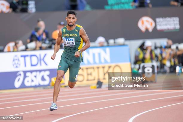 Wayde Van Niekerk of South Africa in the men's 400m round 1 during day two of the World Athletics Championships Budapest 2023 at National Athletics...