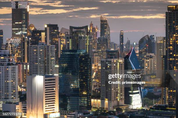 futuristic urbanization concept cityscape scenics skyscaper architecture / office building/shopping mall/residential in bangkok capital thailand - bangkok skyline stock pictures, royalty-free photos & images