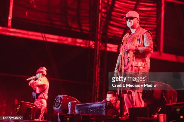 Wisin & Yandel performing as part of the fest 'Dale Mixx 2023' at Parque Fundidora on August 19, 2023 in Monterrey, Mexico.
