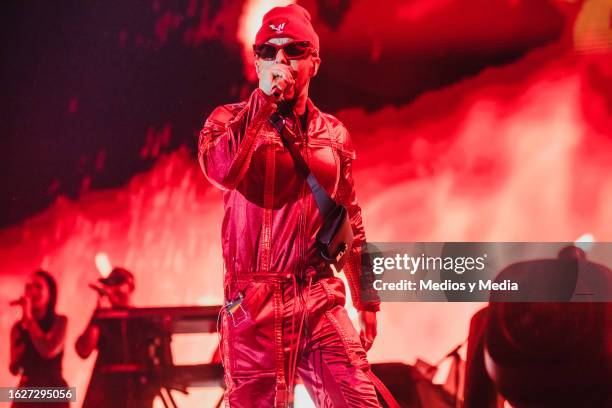 Llandel Veguilla of Wisin & Yandel duo, performing as part of the fest 'Dale Mixx 2023' at Parque Fundidora on August 19, 2023 in Monterrey, Mexico.