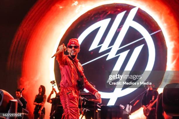 Llandel Veguilla of Wisin & Yandel duo, performing as part of the fest 'Dale Mixx 2023' at Parque Fundidora on August 19, 2023 in Monterrey, Mexico.