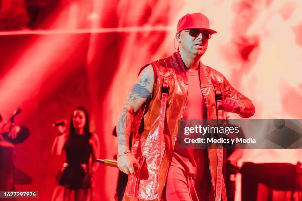 José Luis Morera 'Wisin', of Wisin & Yandel duo, performing as part of the fest 'Dale Mixx 2023' at Parque Fundidora on August 19, 2023 in Monterrey,...