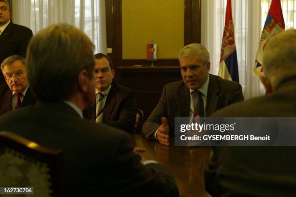 Short Visit Of Bernard Kouchner In Serbia And Kosovo. Bernard KOUCHNER, ministre des Affaires Etrangères français, est reçu à Belgrade par le...