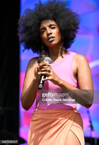 Mereba performs on Day 1 of the 2023 Sol Blume Festival at Discovery Park on August 19, 2023 in Sacramento, California.