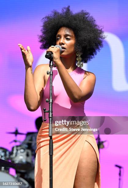 Mereba performs on Day 1 of the 2023 Sol Blume Festival at Discovery Park on August 19, 2023 in Sacramento, California.