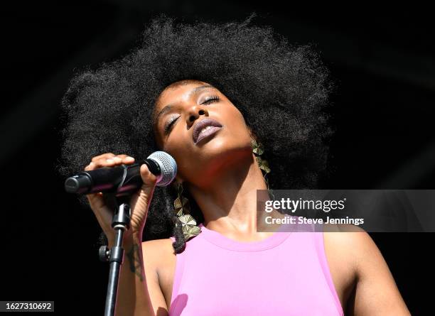 Mereba performs on Day 1 of the 2023 Sol Blume Festival at Discovery Park on August 19, 2023 in Sacramento, California.