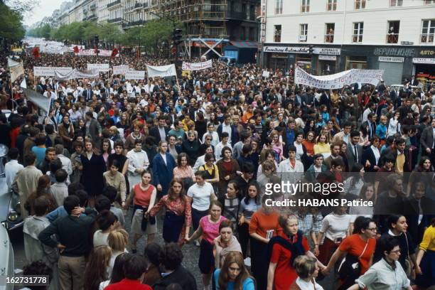 May 68 Demonstrations In Paris: May 13Th. Le 13 mai 1968, journée de grève générale malgré les mesures de conciliation du Premier ministre...