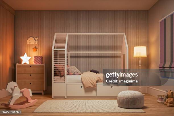 interior of girl's room - kids bedroom stock pictures, royalty-free photos & images