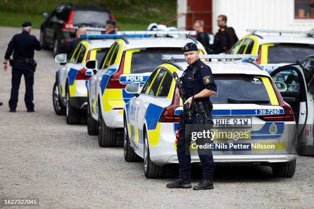 Armed police while Ukrainian President Volodymyr Zelensky and his wife Olena Zelenska is welcomed to Stenhammar Palace in Flen, southwest of...