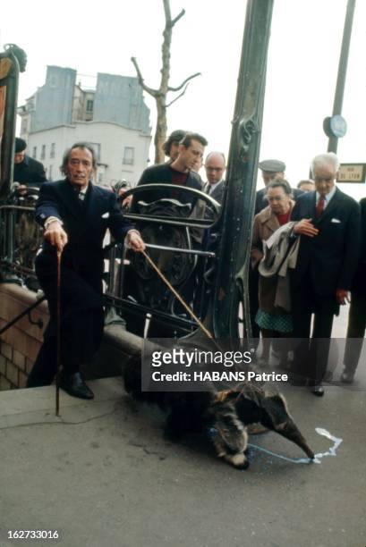 From Barcelona To Paris. Paris - Juillet 1969 --- Féru de 'happenings', Salvador DALI est descendu dans le métro avec un tamanoir, animal symbole du...