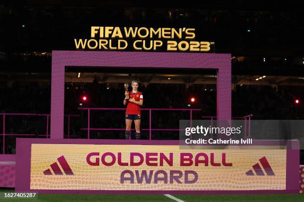 Aitana Bonmati of Spain is awarded the FIFA Golden Ball Award at the award ceremony following the FIFA Women's World Cup Australia & New Zealand 2023...