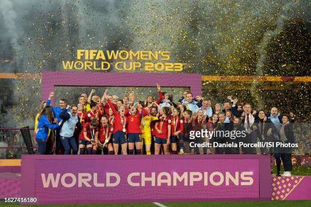 Queen Letizia of Spain applauds as Spain players celebrate winning the FIFA Women's World Cup 2023 during FIFA Women's World Cup Australia & New...