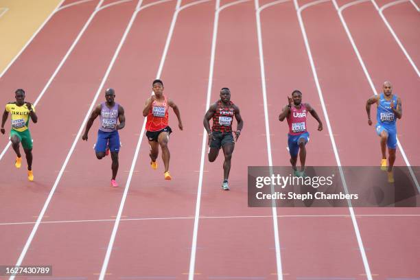 Antonio Watson of Team Jamaica, Eugene Amo-Dadzie of Team Great Britain, Abdul Hakim Sani Brown of Team Japan, Ferdinand Omanyala of Team Kenya, Noah...